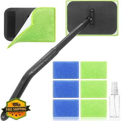 Miunice Windshield Cleaner Tool w/ 6 Pads Spray Bottle Removable Handle