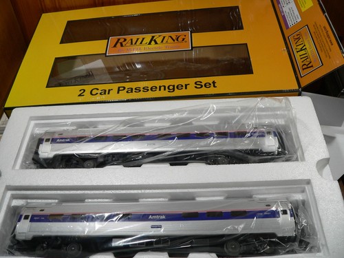 MTH Railking #30-6528 O GA. Amtrak Fase IV 2 vagones AMFLEET AUTOCAR/CAFETERÍA PASS | Zustand: Used