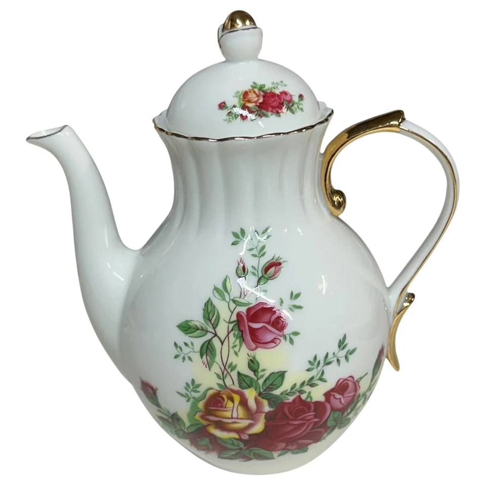 Juego de té de porcelana Rose Floral Gold Trim Tetera Sugar Creamer Cups Saucers Gilded Foto 4 de 4