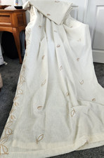 Embroirdered Sheer Voile Curtains Leaf Design Scalloped Edge Lined 90"W x 80" L