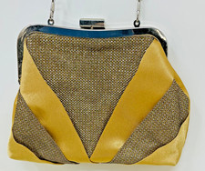 Vtg 1980's Gold Satin Fabric Evening Clutch Cross Body Purse Metal Chain Strap