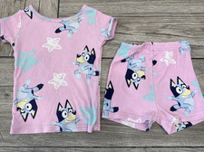 Bluey Snug Fit Summer Sleepwear PJ Short Sleeve Top Shorts Pink Girls Size 3T