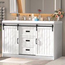 47" Bathroom Double Sink Vanity Cabinet Ceramic Vessel Double Sink Cabinet White