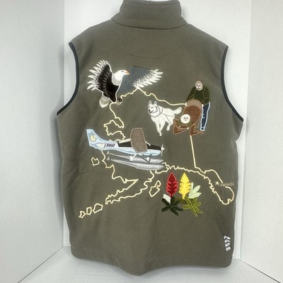 NWT Northern Lights Clothing Co. Fleece Vest L Alaska Embroidered Iditarod Tan