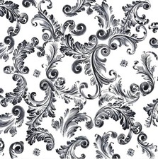 (1942) TWO Individual Paper LUNCHEON Decoupage Napkins BLACK WHITE FLOURISHES