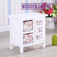 White Shabby Chic Wooden Wicker Cabinet Storage W/ Baskets White Shabby Chic Wooden Wicker Cabinet Storage W/ Baskets