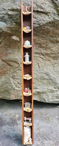 Cottagecore Curio Shelf Made from Rulers Filled With Kitchen Knick-Knacks