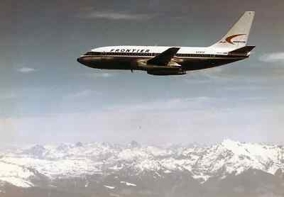 FRONTIER AIRLINES  737 Jet Plane DENVER Mountains Retro Picture Photo 8.5x11