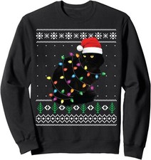 Black Cat Christmas Ugly Sweater Funny Santa Cat Sweatshirt