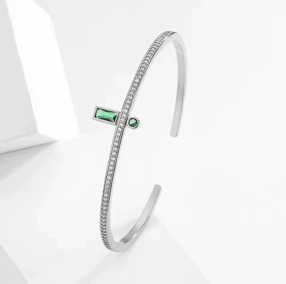 ZARD Open Cuff Bangle Bracelet in Platinum Plated Bezel Set Baguette CZ - Image 3 of 3