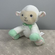 Magic Years Lamb Sheep Plush Stuffed Animal Toy Green White Stripes Bow Lovey
