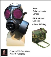 S10 Gas Mask Single Filter Pink Mirror 2mm polycarbonate Lenses. Size 2