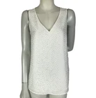 Portmans Blouse White Size 8 Ivory Silver Polka Dot Sleeveless Chiffon Lined