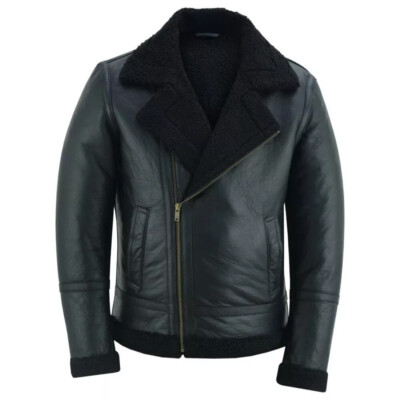 RAF Aviator B3 Bomber Jacket for Men - Black Sheepskin Fur Shearling Leather