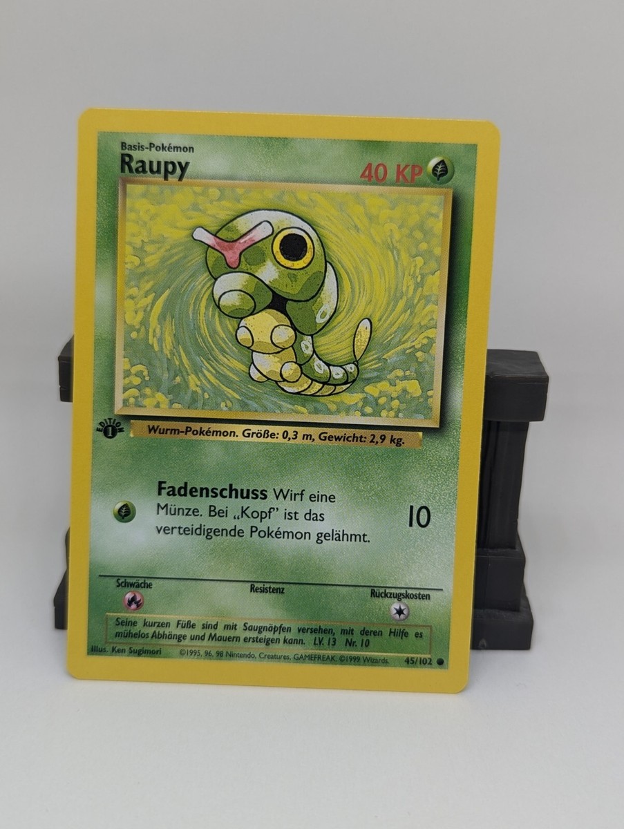 1st Edition Caterpie (Raupy) 45/102 - NM Near Mint German Base Set Pokemon  Card
