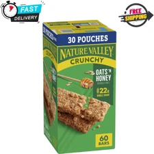Nature Valley Crunchy Oats 'N Honey Granola Bars, 60 Bars, 44.7 OZ (30 Pouches)