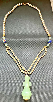 Vintage Miriam Haskell Barock Perlenkette mit Tropfen Strang & Jadit Anhänger!