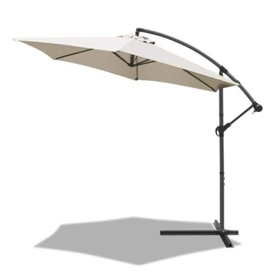Grand Parasol Déporté Hexagonale 3M Manivelle Anti Retour Toile 180 gr/m2 Beige - Photo 1/4