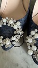 Deimille Jeweled Pearl Embellished Heels Size 38 US 8 Metallic Denim Blue — photo 6