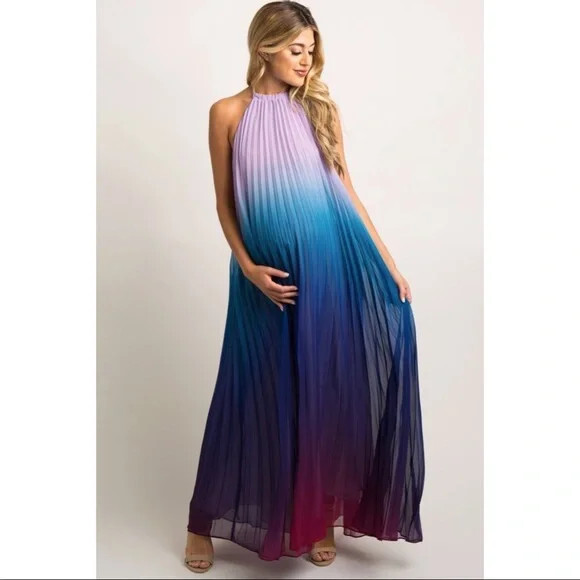 halter dress maternity Aria Halter Neck Maternity Ostrich Feather Dress White | Luxury Maternity Clothes