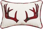 Peking Handicraft Pillow with Embossed Plaid Christmas Antler, 12-inch Length