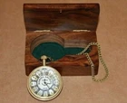 Vintage Antique Engraved Brass Elgin Pocket watch W/ Chain Box For Occasion Gift