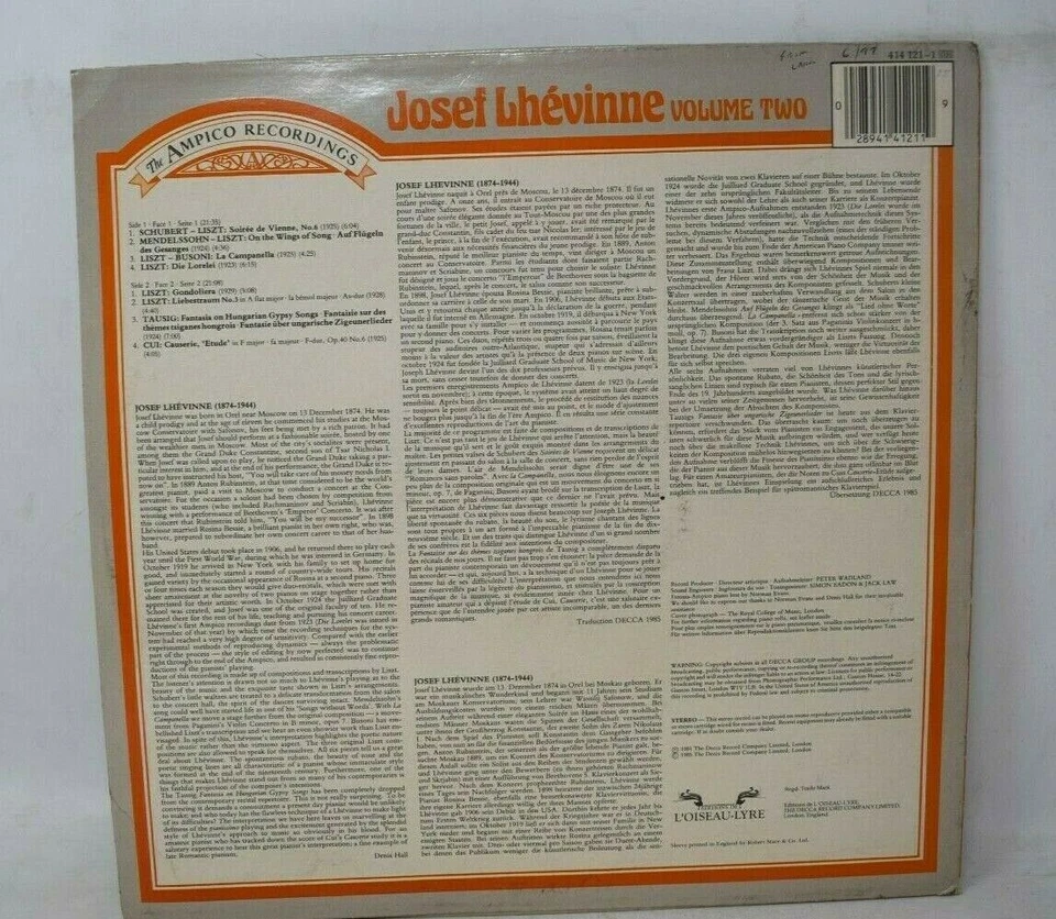 The Ampico Recordings - Josef Lhevinne: Volume Two Vinyl LP - Image 2 of 2