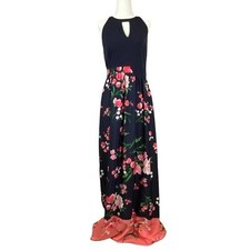 Vince Camuto Maxi Dress Womens Size 10 Blue Tropical Floral Sleeveless Summer