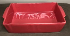 RED Baking RECTANGLE CASSEROLE DISH PAN w/Handles Stoneware 8" x 12"