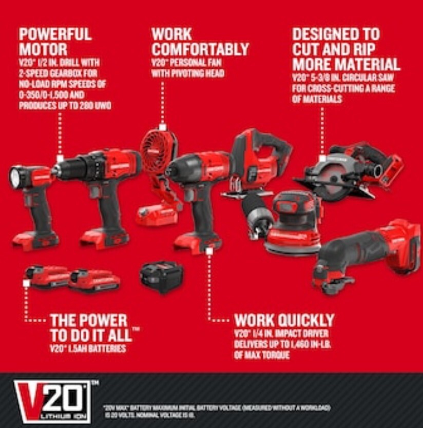 Power Tools Craftsman Drill And Saw Set CRAFTSMAN V20 8-Tool 20
