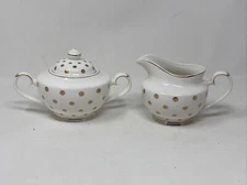 Grace's Teaware White With Gold Dots Creamer And Sugar Bowl With Lid