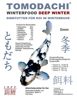 TOMODACHI WINTERFUTTER FÜR KOI IN WINTERRUHE Koifutter Winterfutter Koi Sinkfutter Energiefutter hochverdaulich 15kg 5mm
