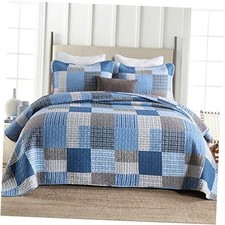 Plaid Quilt Size - 100 Cotton Farmhouse Quilt with 2 Pillow King Blue Navy