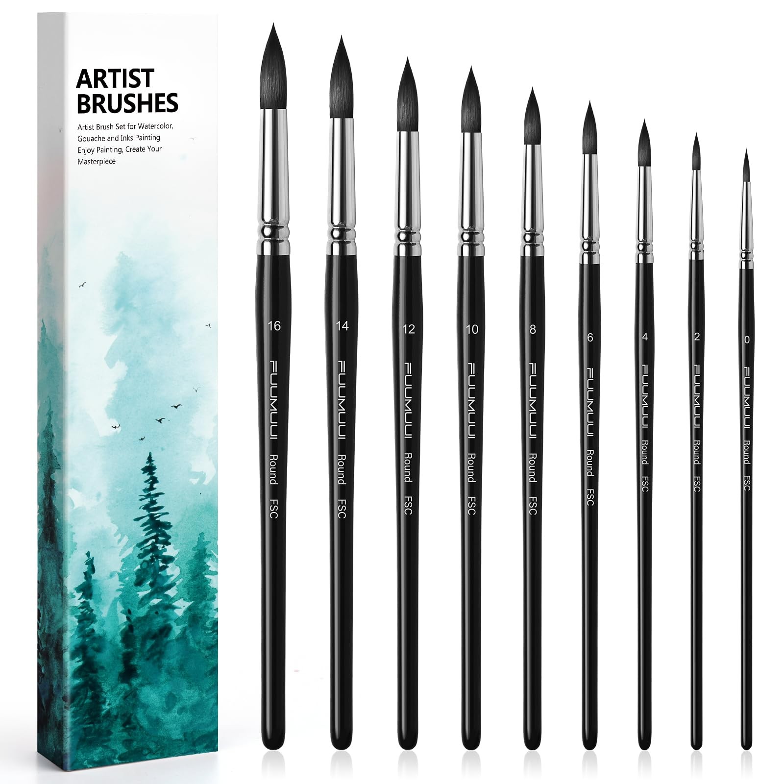 Pinceaux aquarelle de haute précision, manche ergonomique en bois noir