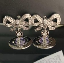   In Box/Drawstring  Vivienne Westwood Drop Ribbon Orb Earrings Silver Purple
