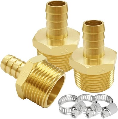 3PCS Brass Hose Barb Fittings 3/4'' NPT Male to 5/8'' Barb Adapter Connector Inclu