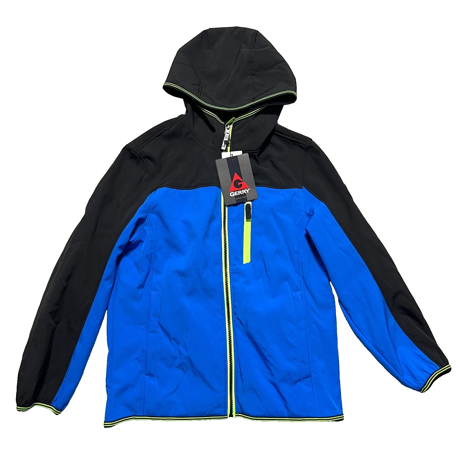 Gerry Boys Falcon Softshell Jacket Ocean Blue Black Hooded Size Medium NWT