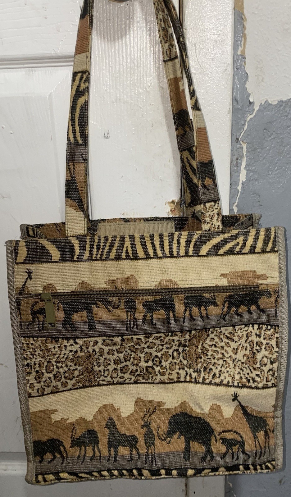 JADE Safari Animal Themed Bag W/Pockets & Handle Handbag Tote Tapestry Style