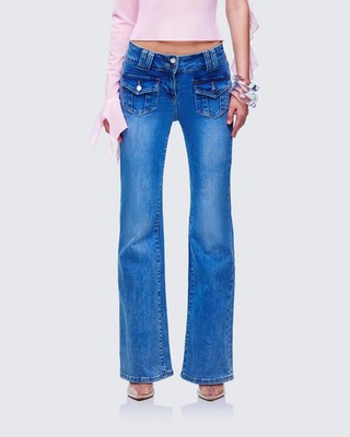 Finesse Bri Blue Denim Patch Pocket Pants Blue Size M (NWT)
