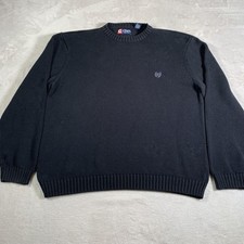 Chaps Sweater Mens 2XL Black Crewneck Knit Embroidered Crest Logo Pullover
