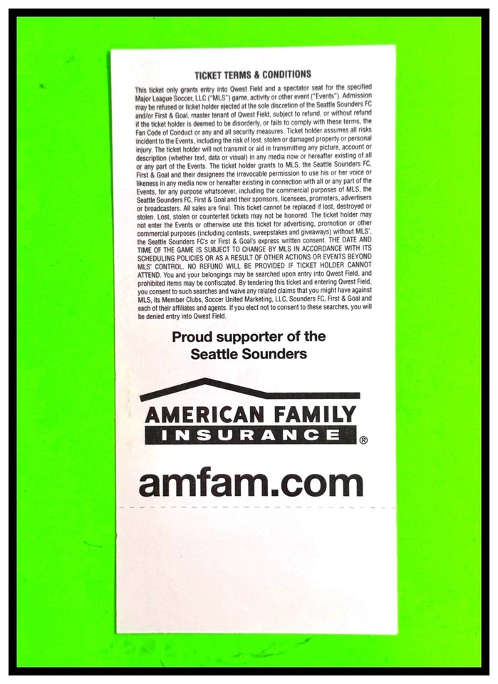 2010 MLS  SEATTLE SOUNDERS vs CHIVAS USA  TICKET, PROGRAM & PLAY SHEET  MINT - Image 3 of 4