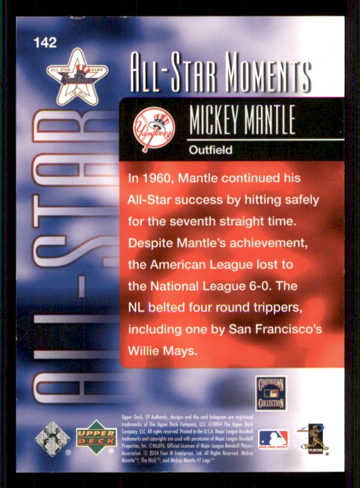 2004 SP Authentic #142 Mickey Mantle ASM /999 - Image 2 of 2