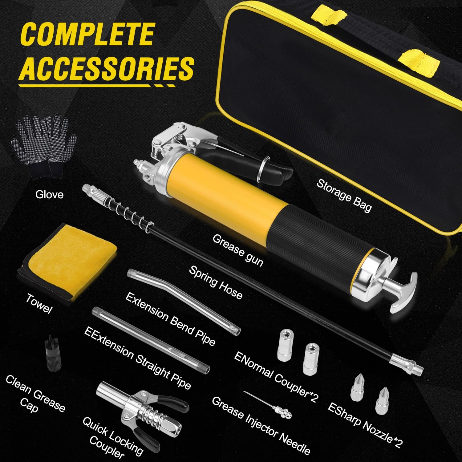 Grease Gun Kit, 7000 PSI Heavy Duty Pistol Grip Grease Gun with 14 oz Capaci...