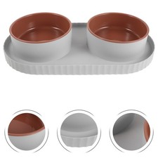 Pet Dog Bowls, Plastic Double Pet Bowl with Non-Skid Base, No Spill Water and