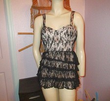 Y2K Whimsigoth Fairy Grunge Lace Tiered Bustier Top Size M Sheer Coquette Baddie