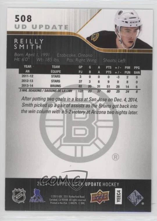 2014-15 SP Authentic Upper Deck Update High Gloss /10 Reilly Smith #508 - Image 2 of 2