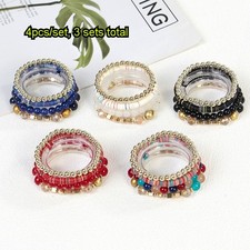 4pcs/Set Bohemian Beaded Bracelets for Women Colorful Crystal Stackable Bangle