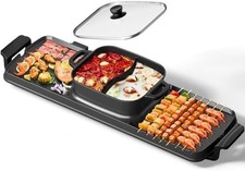 Smokeless Electric Hot Pot & Grill Combo, Large 72x26cm Non-Stick Design, 3 Adju