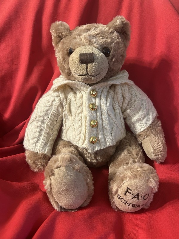 FAO SCHWARZ TEDDY BEAR PLUSH WITH SWEATER 2017 - EUC - 17 IN TALL