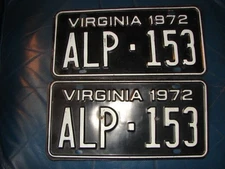 1972 Virginia License Plate Pair ALP-153